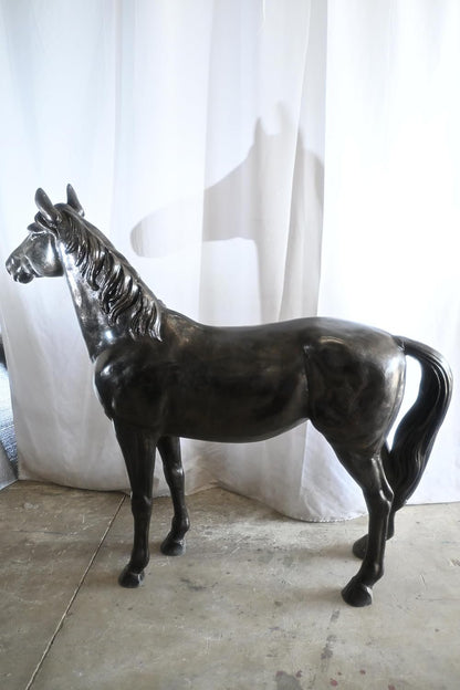 Life Size Standing Silver Horse Large Aluminum Sculpture 76"x19"x65"H