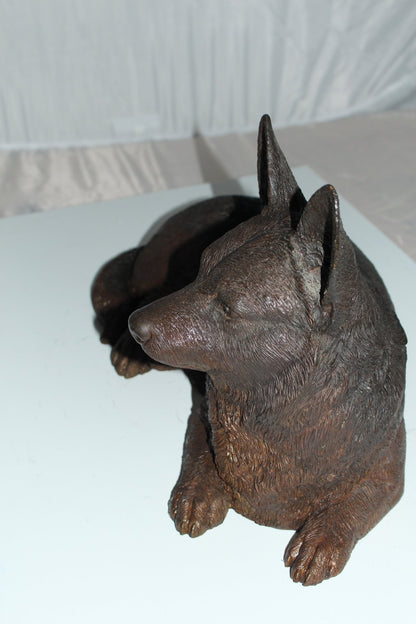 Resting Corgi Dog Bronze Sculpture Statue Figurine Decor 20"x10"x11.5"H