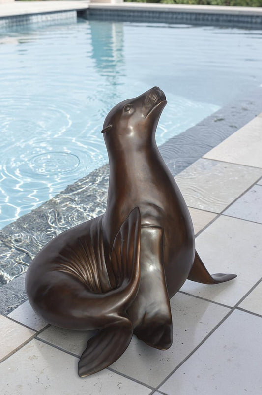 Seal Fountain made of bronze statue - Size: 35"L x 24"W x 27"H.