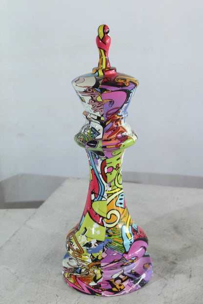 NIFAO Giant King Chess Piece Graffiti Art Sculpture Pop Art Resin Decor 6"x6"x19"H