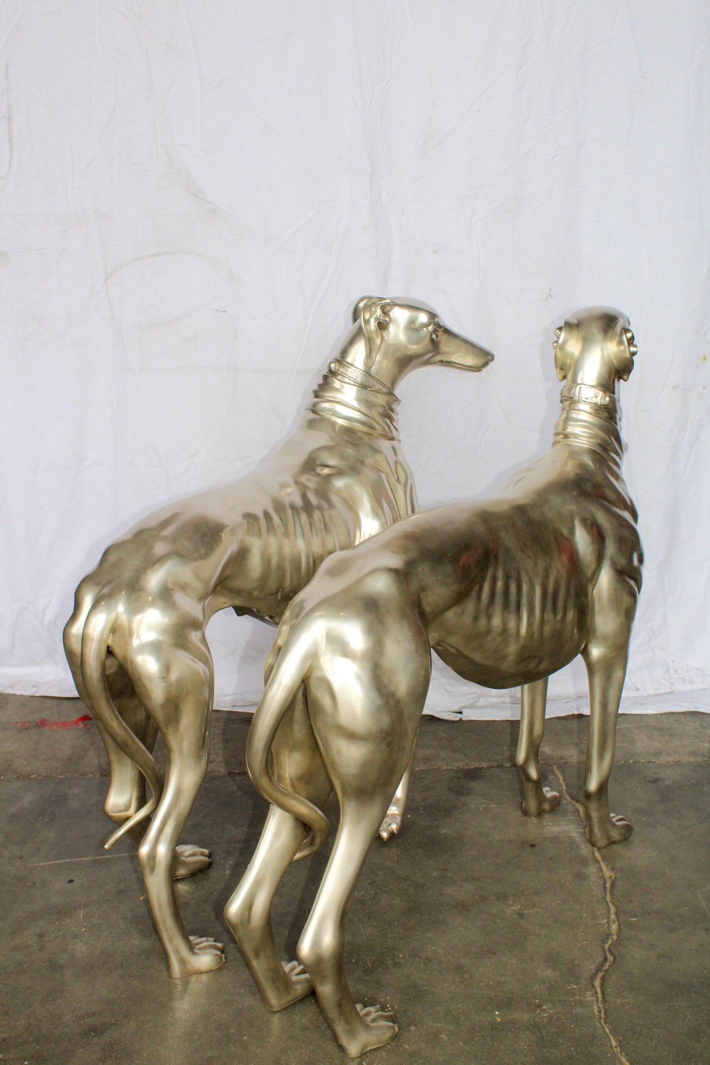 Pair of Greyhound Dogs Bronze Statues, Silver Plated Finish 48" x 12" x 40"H
