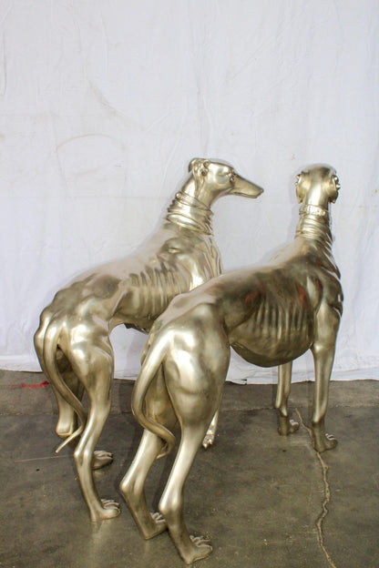 Pair of Greyhound Dogs Bronze Statues, Silver Plated Finish 48" x 12" x 40"H