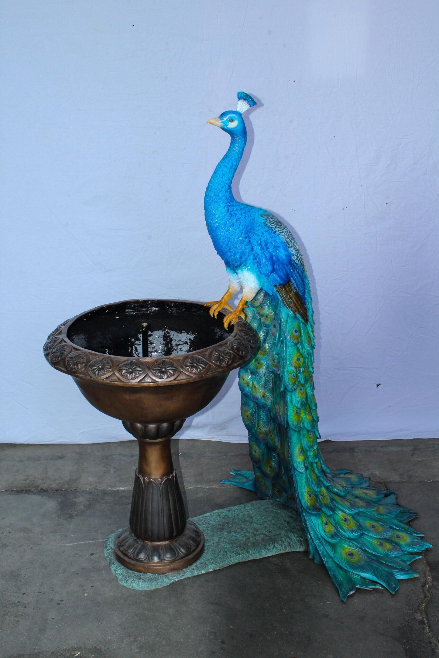 Bronze Peacock Fountain Sculpture with Decorative Bowl