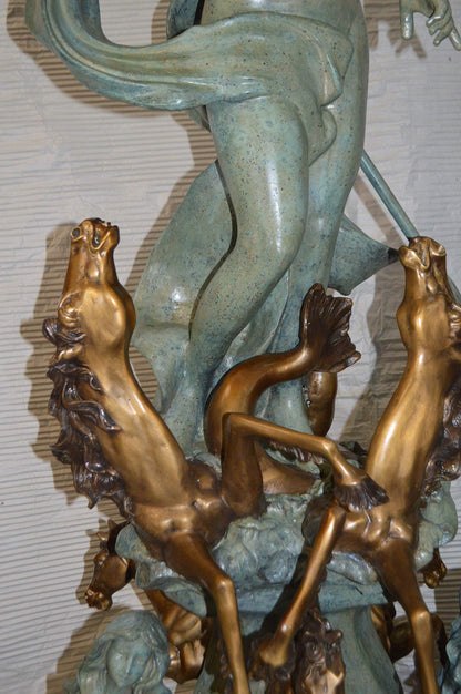 Neptune Fountain W six Horses Bronze Statue -  Size: 38"L x 38"W x 90"H.
