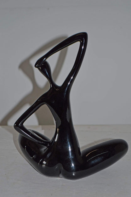 Modern Art Black Ballet Dancer Sitting Resin Statue - Size: 9"L x 5"W x 11"H.
