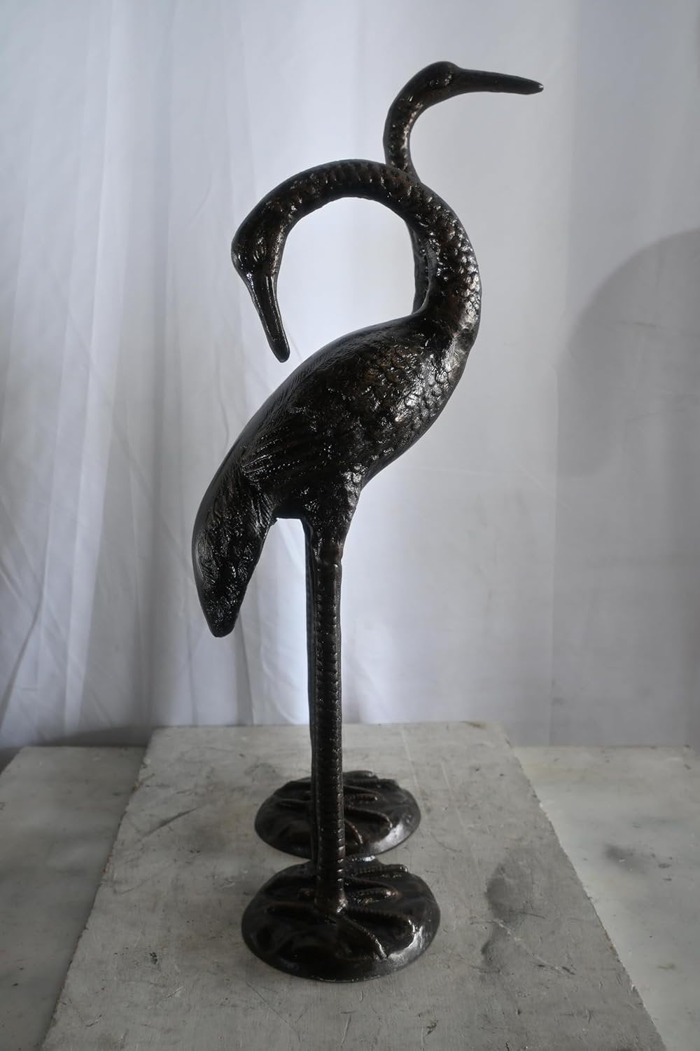 Elegant Pair of Standing Crane Birds Aluminum Sculptures 13"x16"x21"H