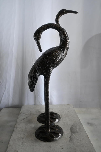 Elegant Pair of Standing Crane Birds Aluminum Sculptures 13"x16"x21"H