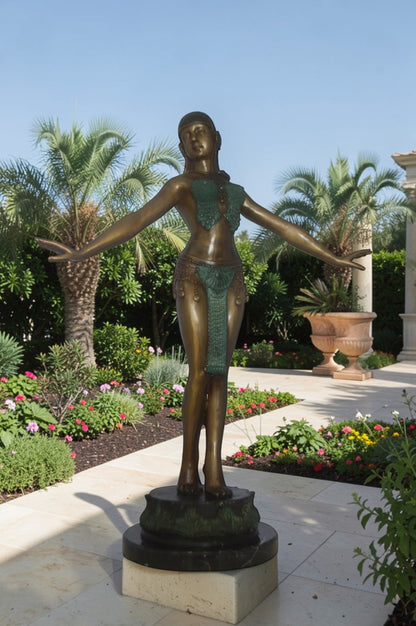 Belly Dancer Performing Bronze Statue -  Size: 32"L x 8"W x 41"H.