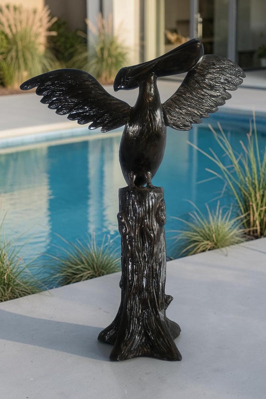 Aluminum Pelican Sculpture on Tree Stump Perch 34"x13"x43"H