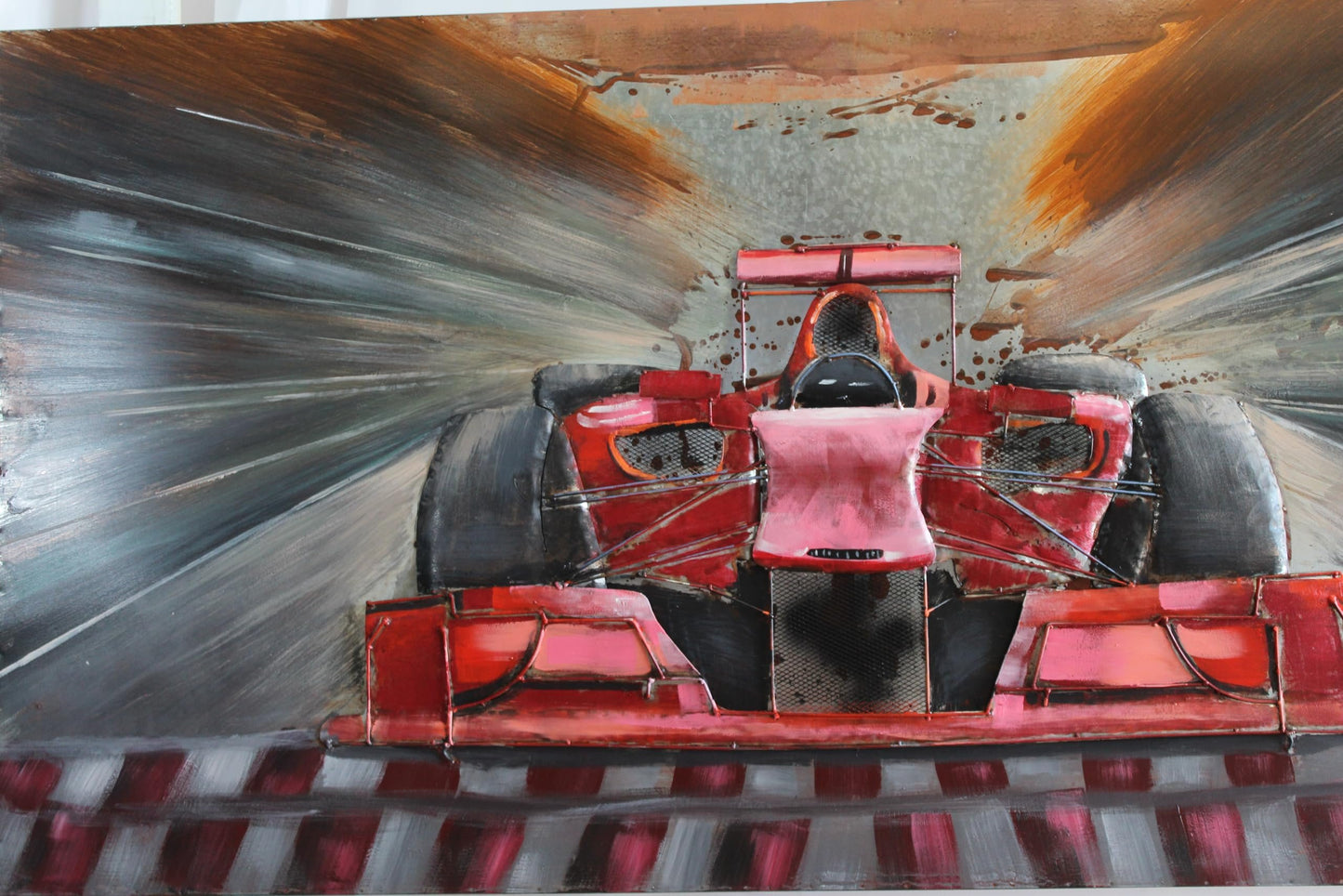 NIFAO Formula One Inspired Red Racing Car 3D Metal Wall Art 79" x 2" x 40"H
