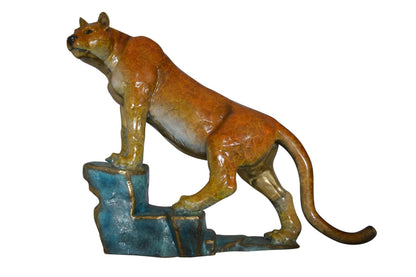 Bronze Mountain Lion Statue on Rock Ledge Large Cougar 55"x20"x40"H