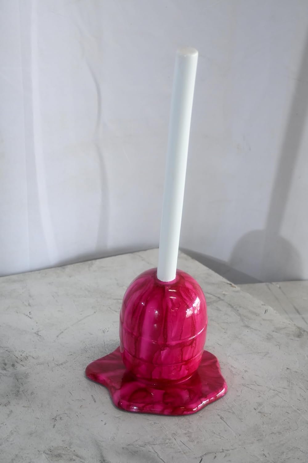 Melting Hot Pink Lollipop Sculpture Painted Wood Pop Art 8"x7"x16"H