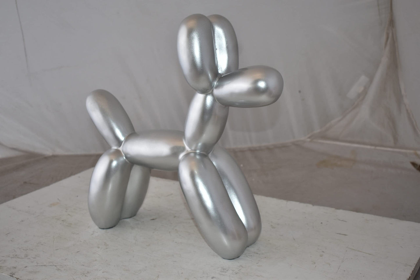 Silver Finish Balloon Dog Statue Made of Resin Size: 16" x 6" x 15"H
