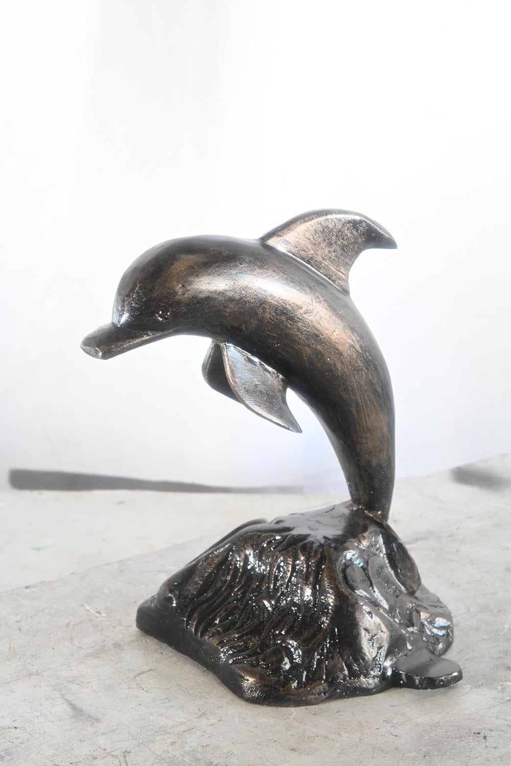 Playful Leaping Dolphin Wave Base Aluminum Coastal Decor 11"x11"x14"H