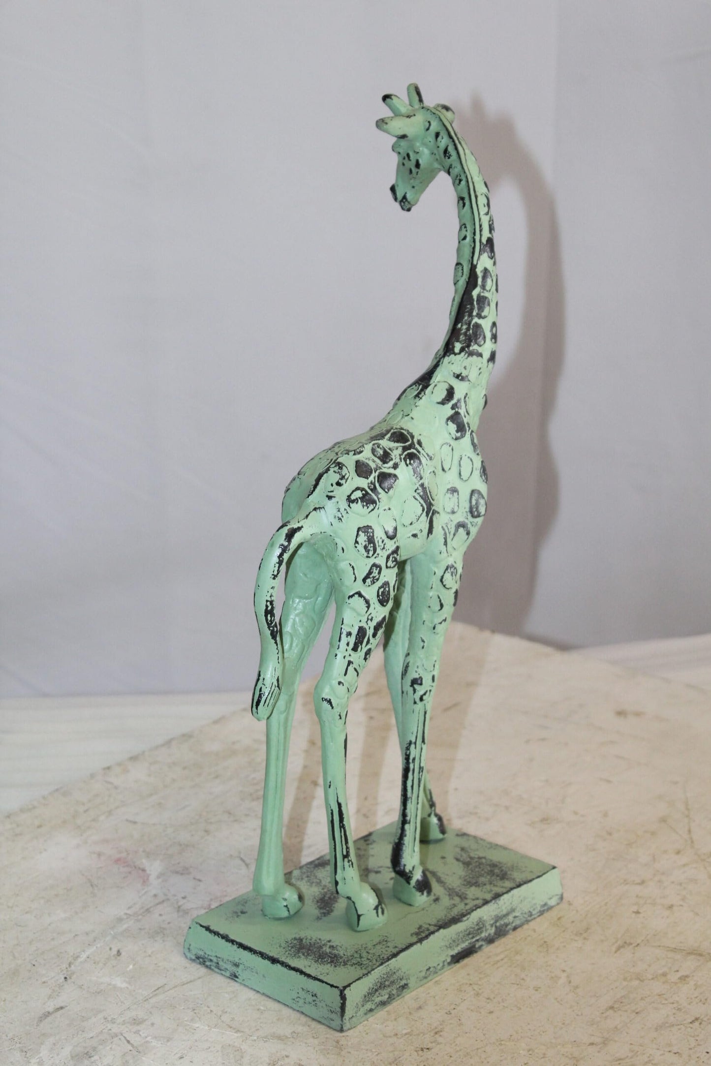 Green Patina Aluminum Statue of a Giraffe Echoing Nature Grace 8" x 4" x 18"H