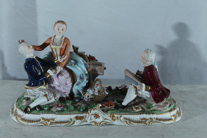 NIFAO Porcelain Rococo Courting Trio Figurine — Artist & Couple 20" x 8" x 10"H