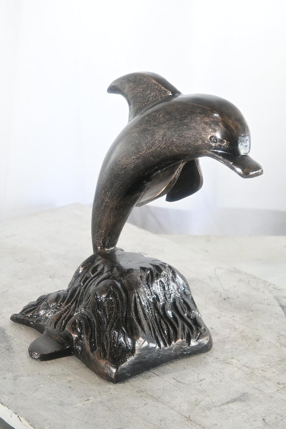 Playful Leaping Dolphin Wave Base Aluminum Coastal Decor 11"x11"x14"H