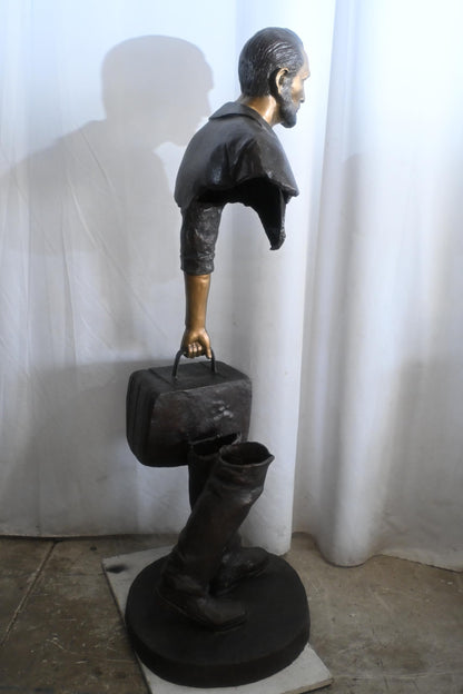 Bronze Salesman Statue with Suitcase Abstract Figurine 24"x27"x71"H