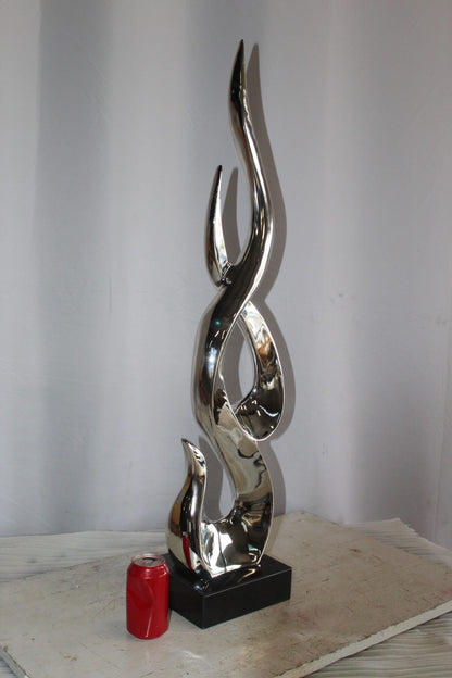 Silver Abstract Intertwined Resin Statue on Marble Base 9" x 7" x 38"H