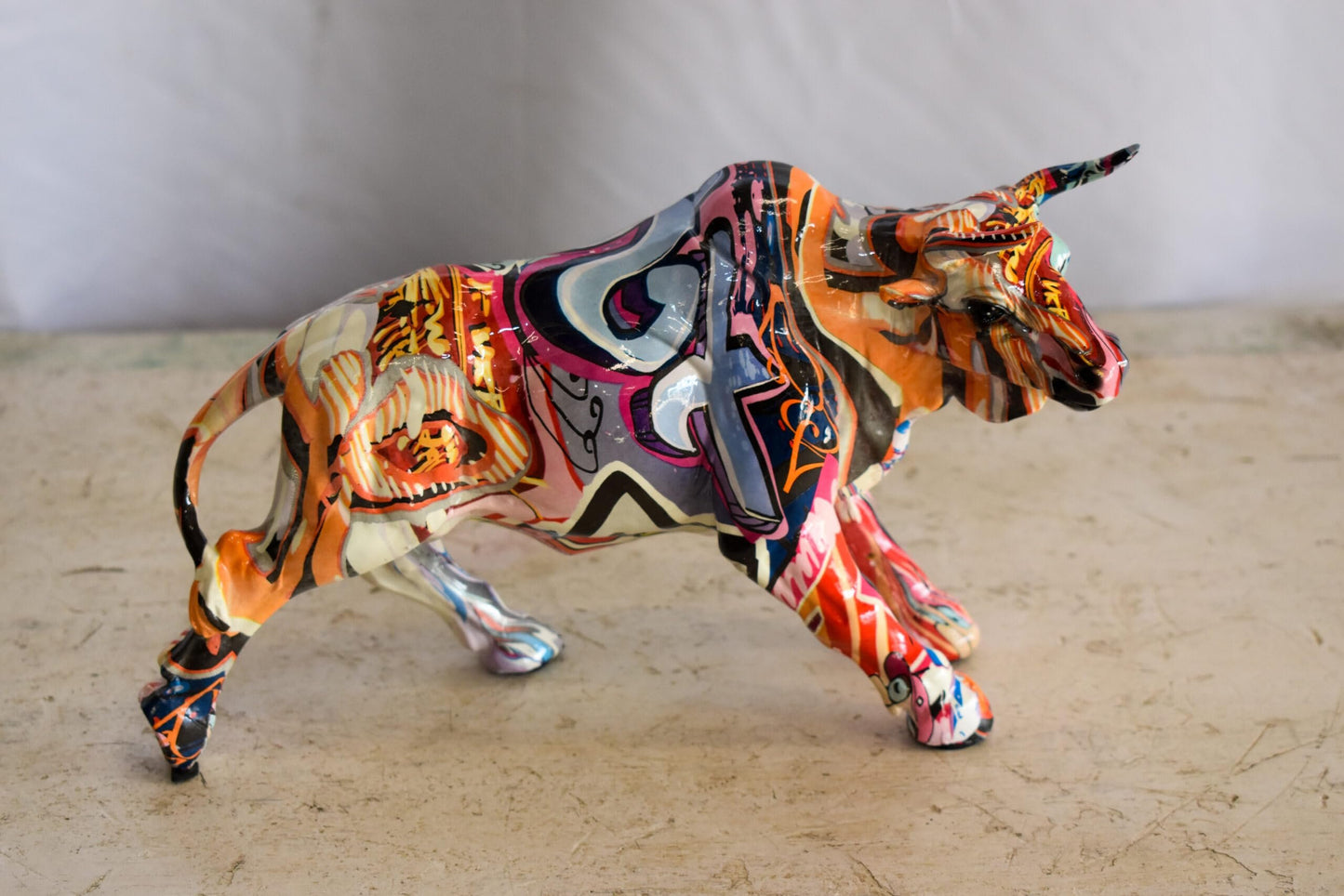 Charging Bull, Modern Pop Art Style Resin Statue 12" x 4" x 8"H