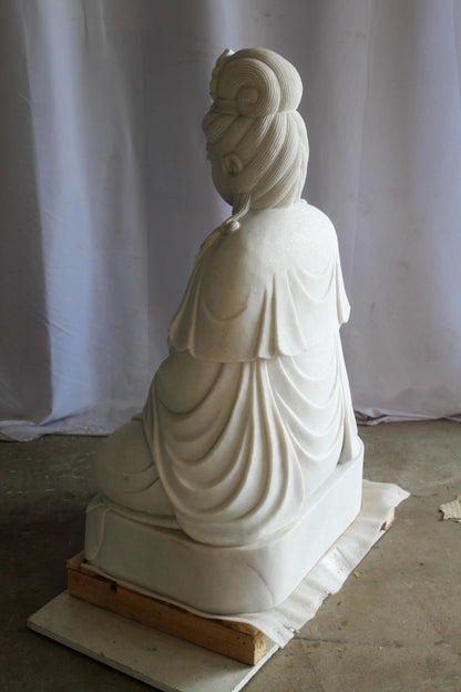 Giant Graceful Buddha in All White Marble Statue 20" x 25" x 44"H
