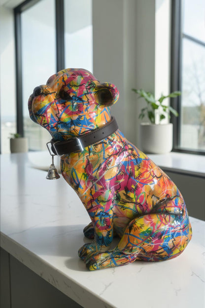 Resin Graffiti Pop Art Bulldog Sculpture with Collar 18"x11"x20"H