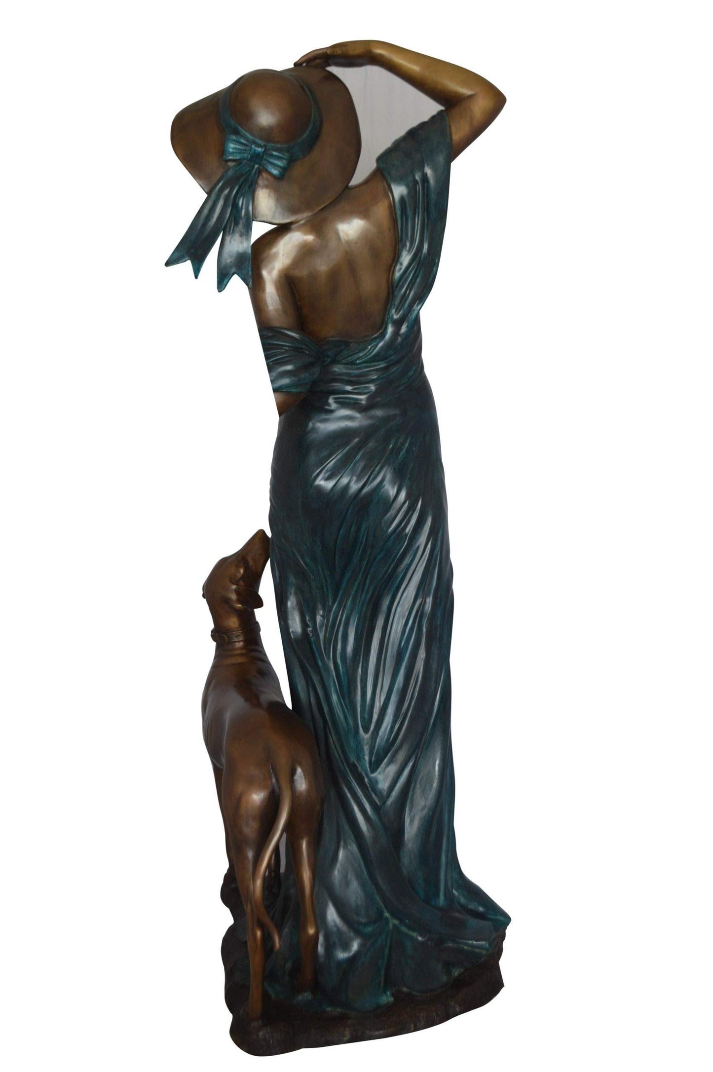 Lady With Her Dog Bronze Statue -  Size: 25"L x 22"W x 50"H.
