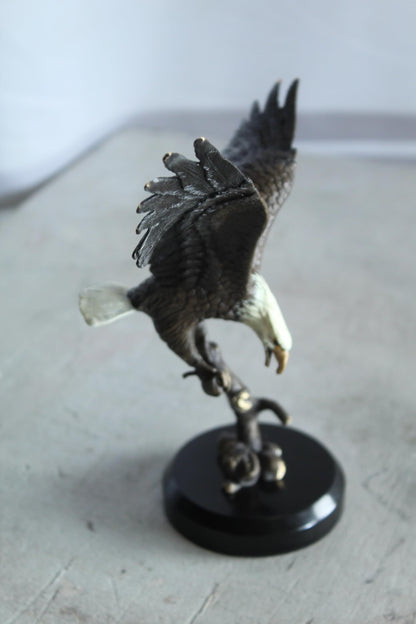 NIFAO Bronze Eagle Statue on Marble Base Soaring Bird Sculpture 8" x 5" x 10"H
