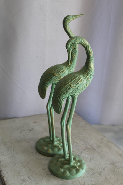 Pair of Aluminum Crane with Green Patina Finish 24" x 14" x 42"H