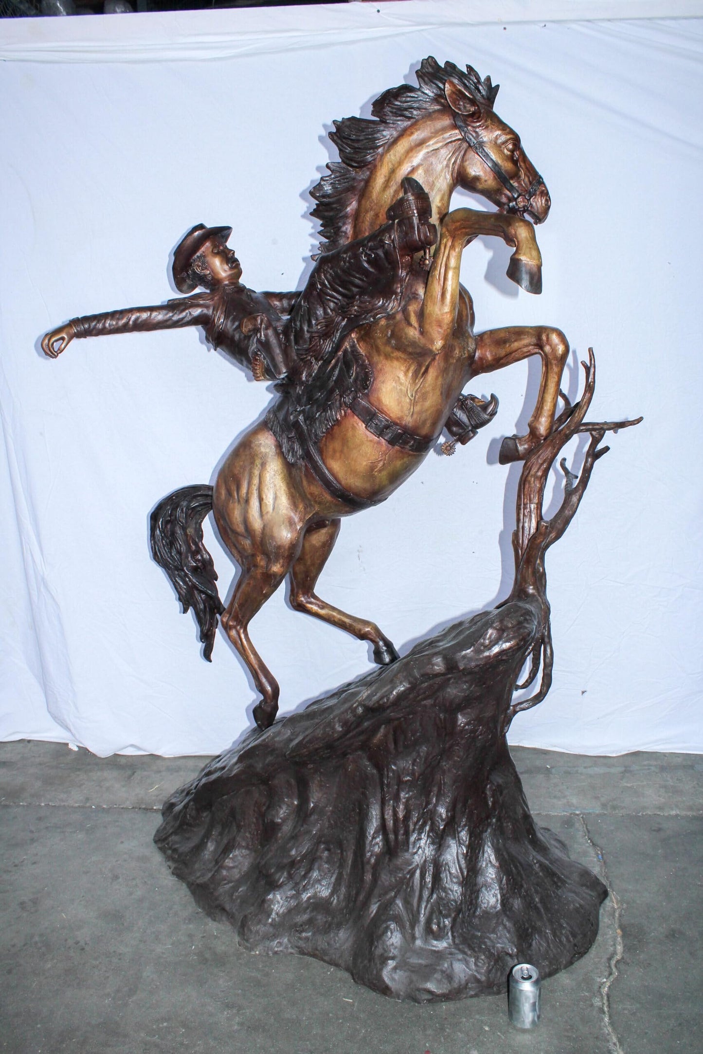 Life Size Bronze Cowboy on Rearing Horse Western Statue 60" x 37" x 81"H