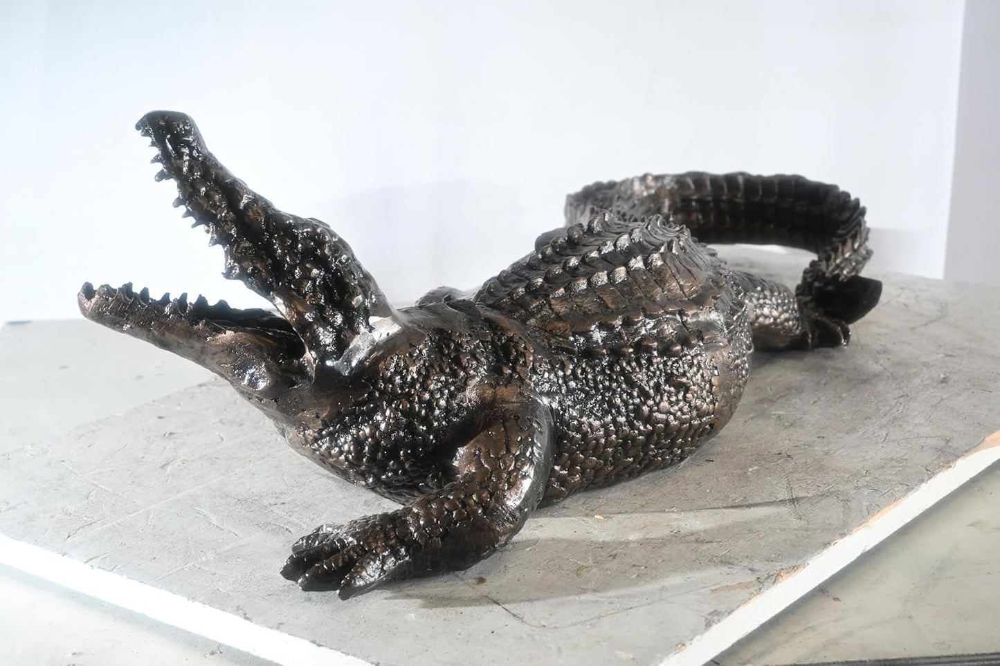 Aluminum Alligator Sculpture Open Jaws Dark Bronze Decor 31"x14"x11"H