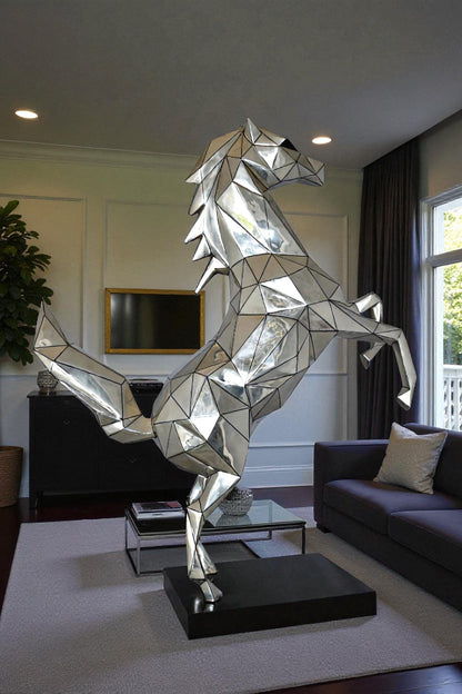 Modern Textiled Ferrari Horse Silver Finish Bronze Statue Size: 30" x 11" x 38"H