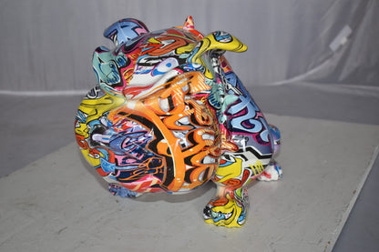 Modern Happy Graffiti Bulldog Statue Made of Resin Size: 14" x 19" x 10"H