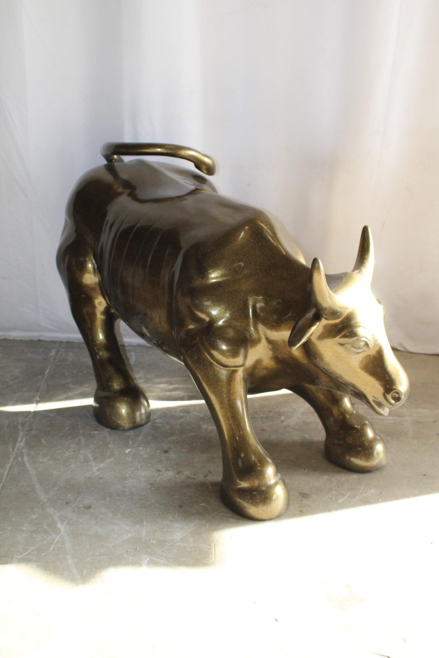 Iconic Giant Fiberglass Bronze Color Wall Street Bull 57" x 28" x 33"H