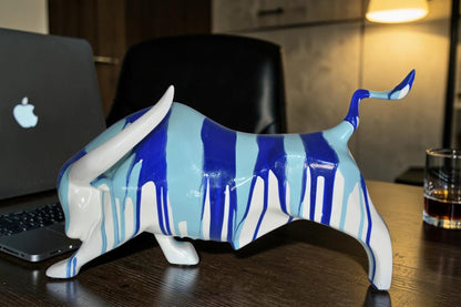 Modern Art White Bull with Paint Drops Resin Statue Size: 17" x 14" x 10"H