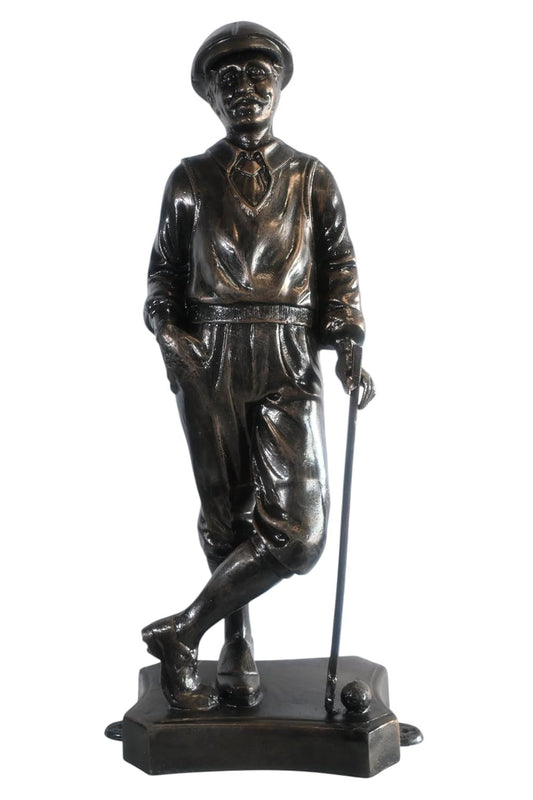 Vintage Golfer Statue Leaning on Club Aluminum Golf Gift 14"x9"x39"H