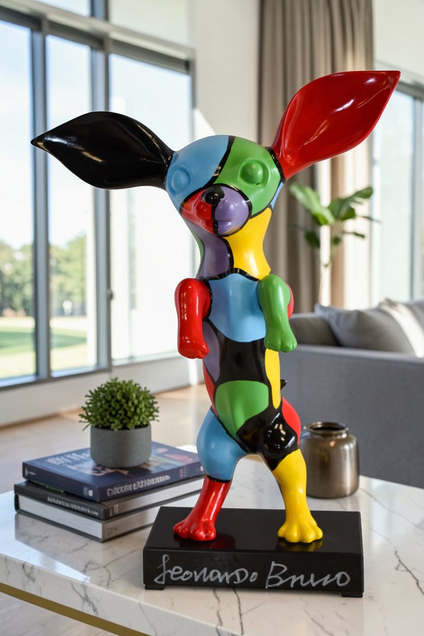 Geometric Colored Chihuahua on Hind Legs Resin Statue 13" x 8" x 18"H