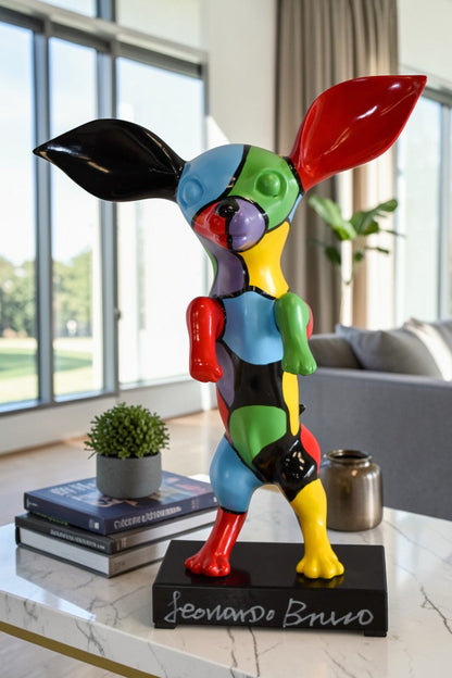 Geometric Colored Chihuahua on Hind Legs Resin Statue 13" x 8" x 18"H