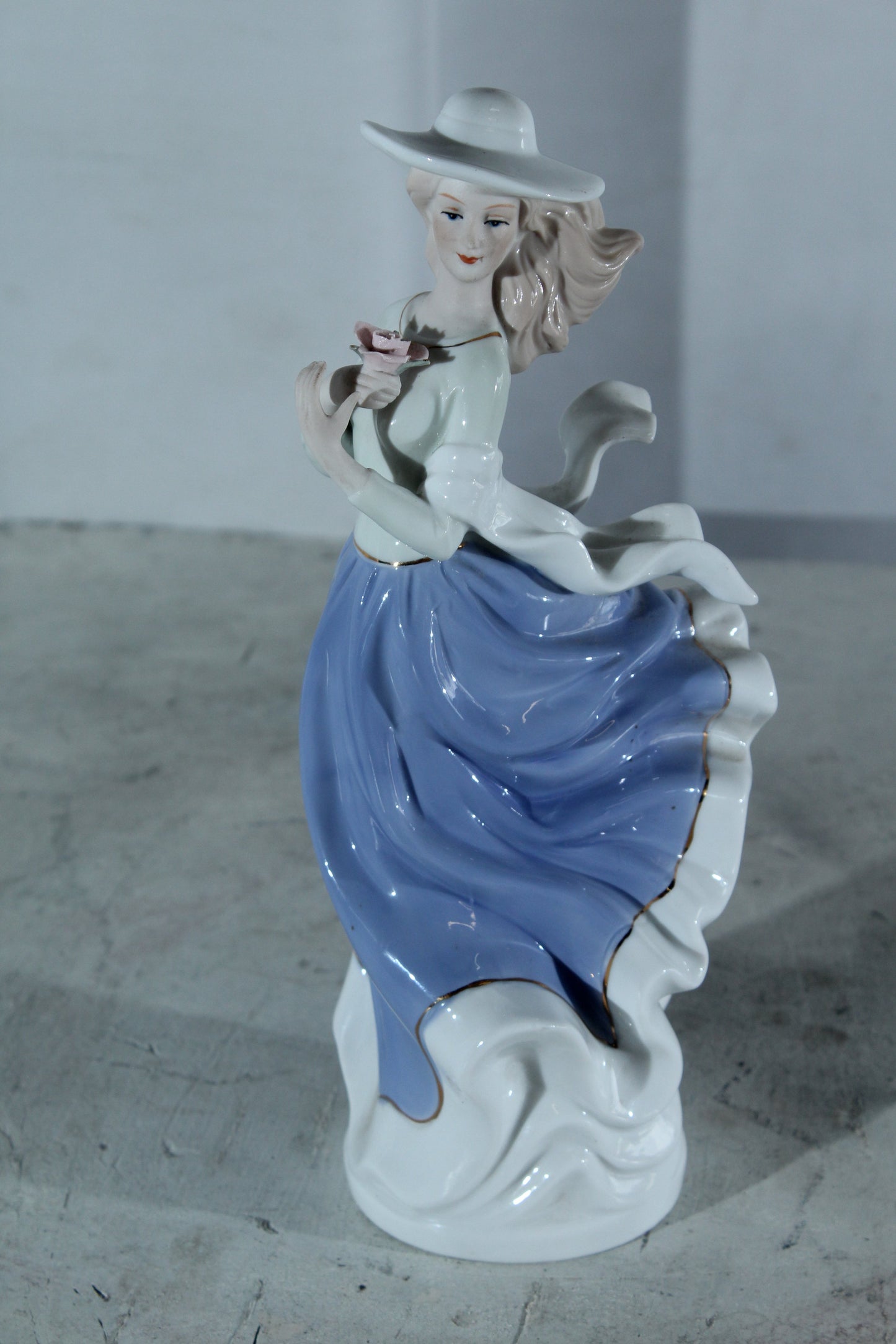 NIFAO Porcelain Lady Figurine with hat and Flower Vintage Style 5"x4"x12"H