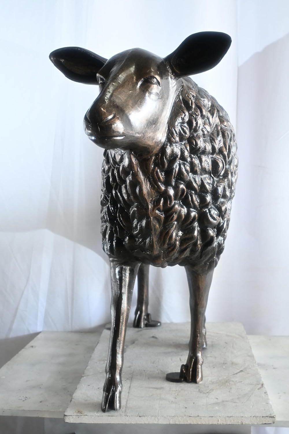 Aluminum Standing Sheep Sculpture Dark Bronze Patina Art 46"x17"x34"H