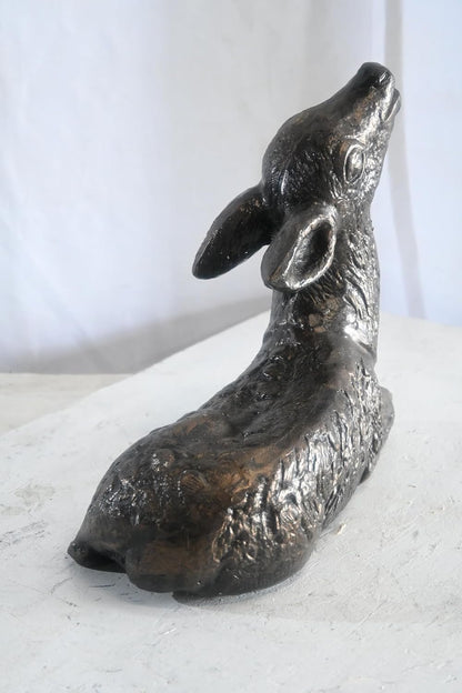 Cast Aluminum Resting Fawn Statue Bronze Finish Yard Art 12"x5"x12"H