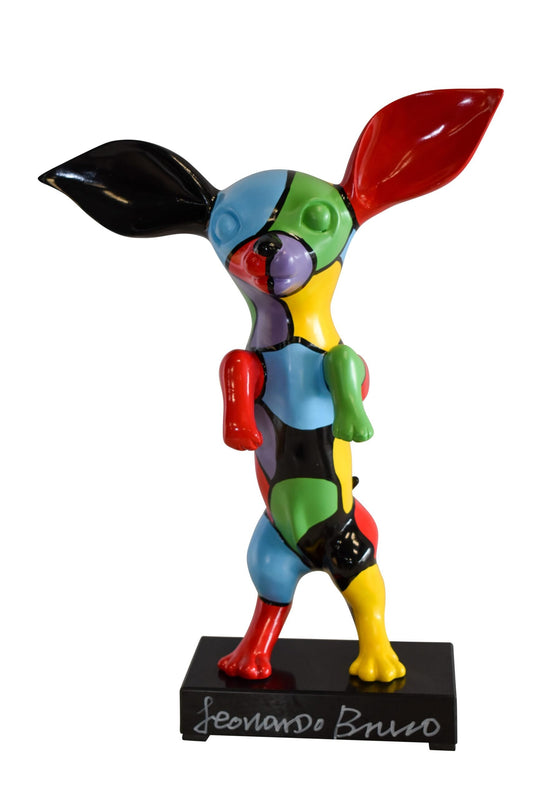 Geometric Colored Chihuahua on Hind Legs Resin Statue 13" x 8" x 18"H