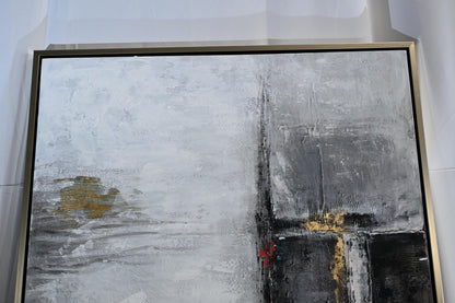 Chicago Abstract Canvas Painting Gray Gold Framed Art 61"x41"