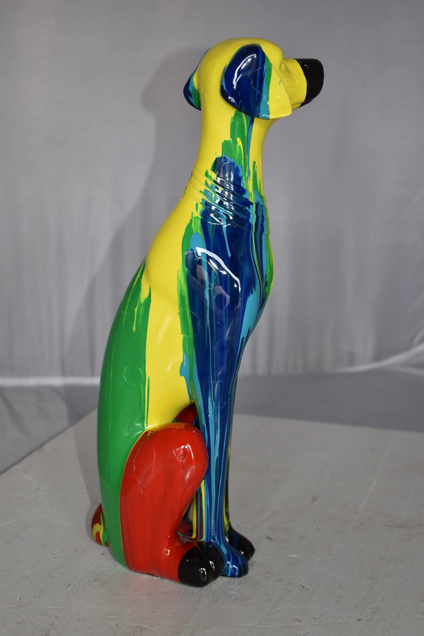 Modern Art of a Greyhound Dog Sitting Statue Made of Resin Size: 7" x 5" x 17"H