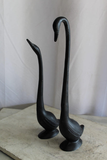Aluminum Pair of Black Swans, Graceful Decor Accent 7" x 7" x 23"H