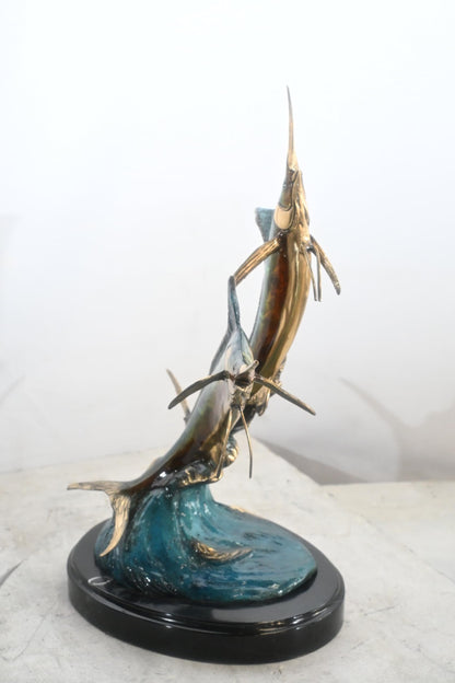 Marlin Pair Circular Formation Bronze Sculpture 17"x12"x21"H