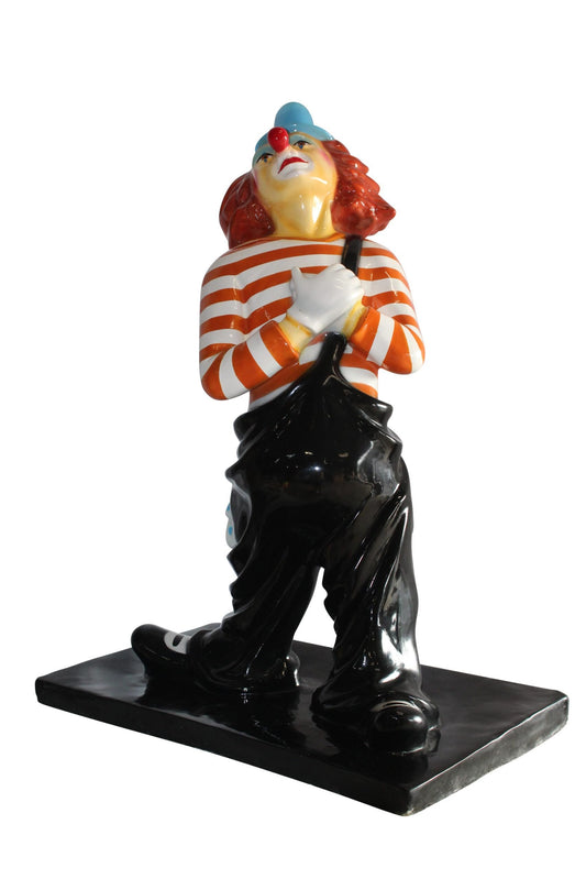 Colorful Fiberglass Clown Fiberglass Statue, Striped Shirt 27" x 17" x 39"H