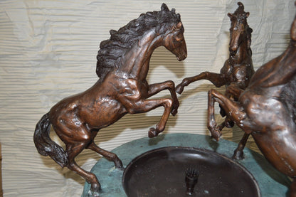 Three Horses on a Tray Fountain Bronze Statue -  Size: 30"L x 30"W x 51"H.