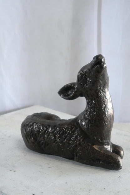 Cast Aluminum Resting Fawn Statue Bronze Finish Yard Art 12"x5"x12"H