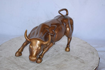 Wall Street Bull replica bronze statue - Size: 15"L x 7"W x 9"H.